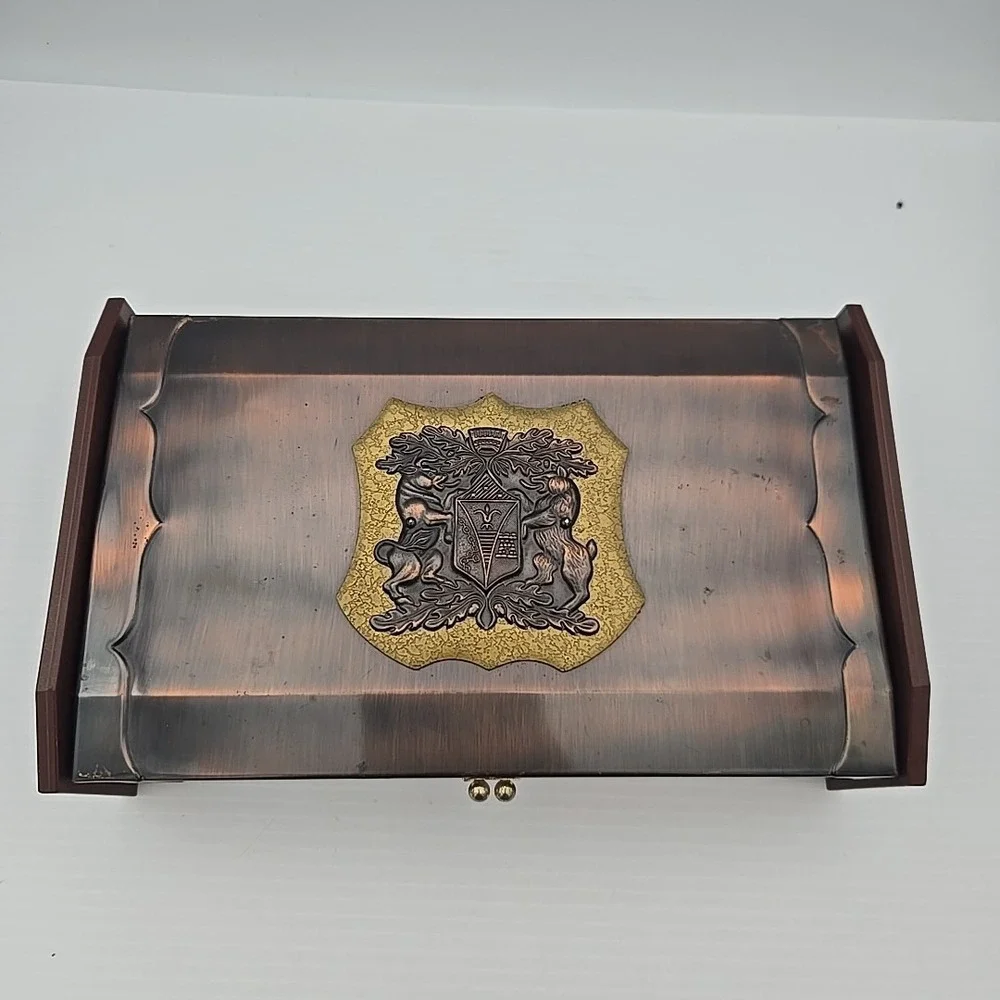 Vintage Coat Of Arms Copper Jewelry Box 10